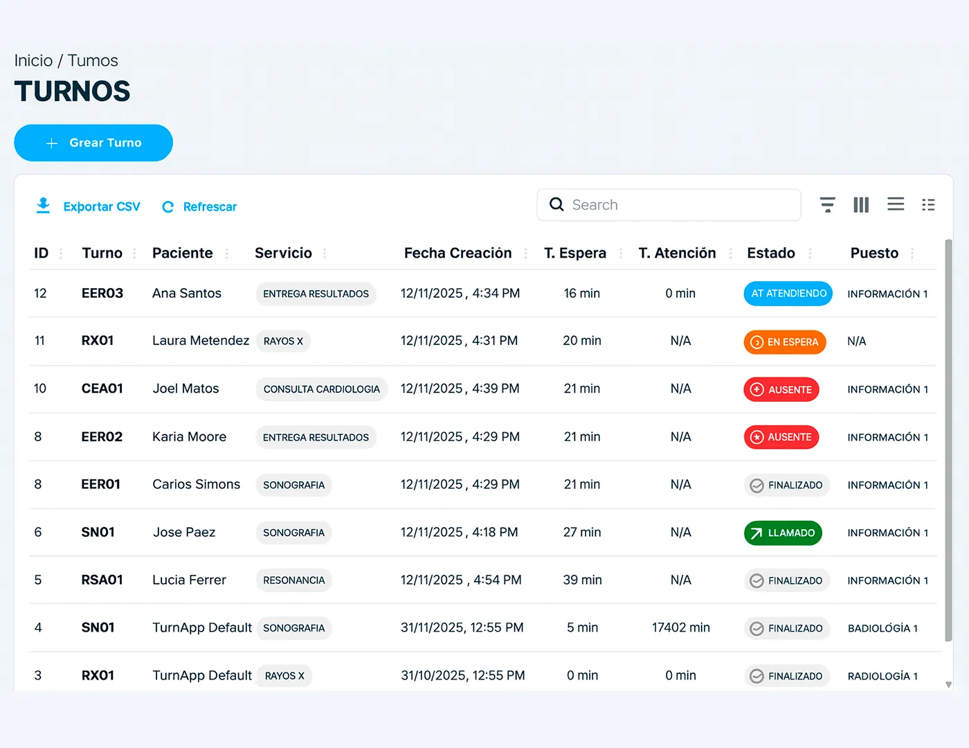 Panel de Control TurnApp - Vista 1